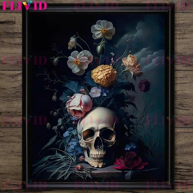 Dark Forest Mushroom And Vintage Pink Roses Vintage Wall Art Print Dark Botanical Witchcraft Gothic Art Poster Print Decoration No Frame