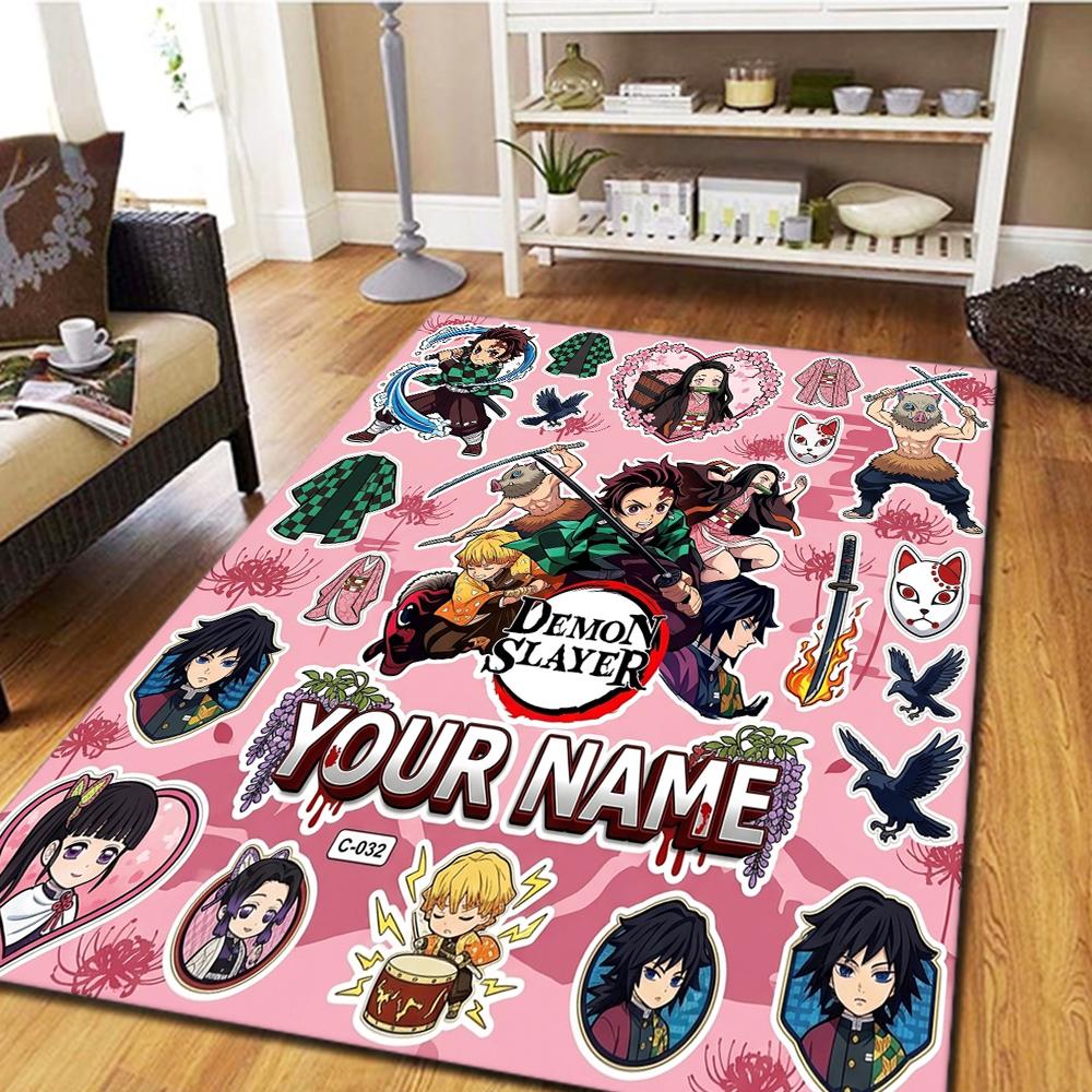 Name Custom Demon Slayer Kimetsu no Yaiba Carpet for Living Room Bedroom Home Decor Cinema Inspired Play Floor Mat -HE32