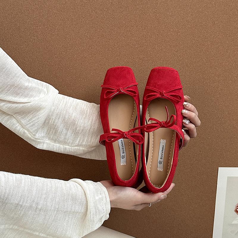 French Retro Temperament Square Head Bow Ballet Shoes Women's 2025 Summer New with Skirt Mary Jane Shoes
