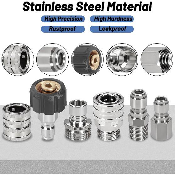 10Pack Pressure Washer Quick Connect Fittings, Stainless Steel Pressure Washer Adapter Set, M22-14mm Swivel To 3/8" Quick Connect Kit, 3/4 Inch Quick