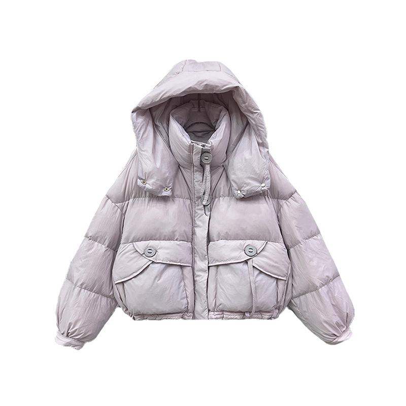 Hooded Down Jacket Women's 2024 Winter Fashion Sweet Small Design Sense Round Button Warm White Duck Down Bread Clothing