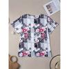 Directional Casual Zipper V-neck Short-sleeved Printed T-shirt with High Elasticity