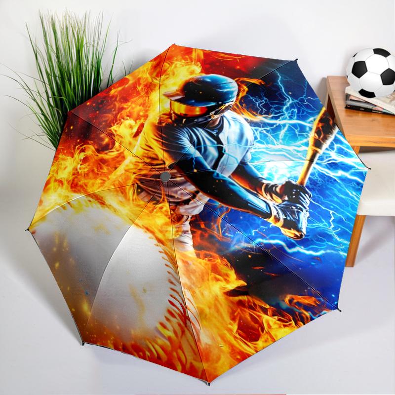 Football Player In Flames Umbrella Folding umbrella, automatic umbrella 8-Frame for Travel, camping Use Gift for Halloween Christmas