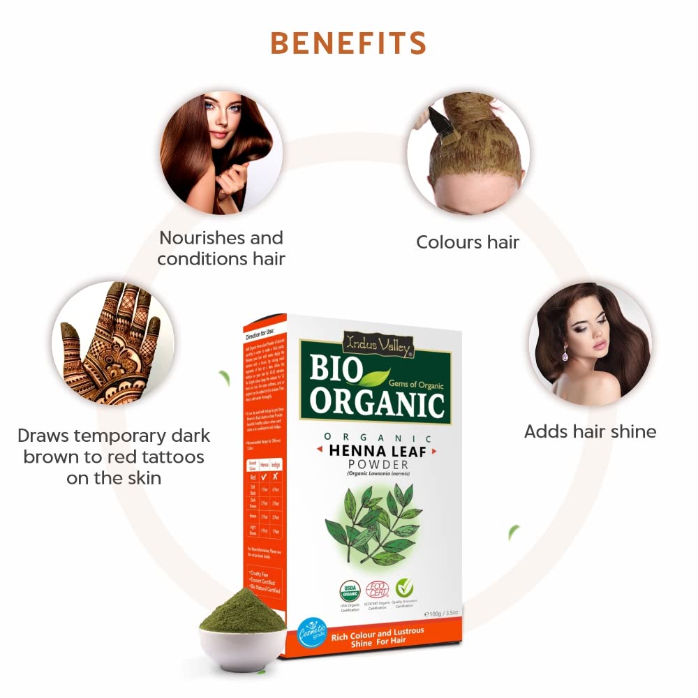 INDUS VALLEY Bio Organic Indigo & Red Henna Leaf Powder Combo for Natural Hair Colour, Grey Hair Coverage & Hair Care (100g x 2, Pack of 2)