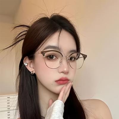 Minimalistische Halbrand-Rundrahmen-Stilvolle mit eleganten Ohrsteckern-Modebrille Minimalistischer Stil Elegante Brille