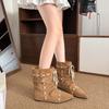Fashion Suede Inside Booster Flats Fall New Pointed Toe Spliced Front Lace-Up Soft Slip Shorthole Boots