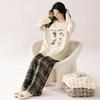 Milk Coffee Puppy Cartoon Pajamas Women's Spring and Autumn Plaid Long Suit Cotton Casual Can Be Worn Outside Women's Loungewear