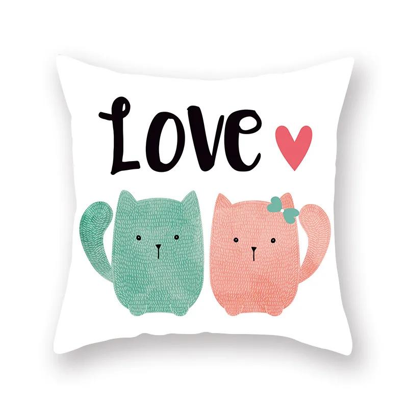 Cute Pink Red Heart Print Home Decor Pillow Sofa Cushion Cover Valentine's Day  Pillowcase