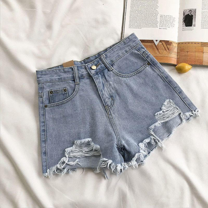 Women Summer Fashion Sexy Denim Shorts High Waist Ripped Loose Wide Leg Jean Short Pants