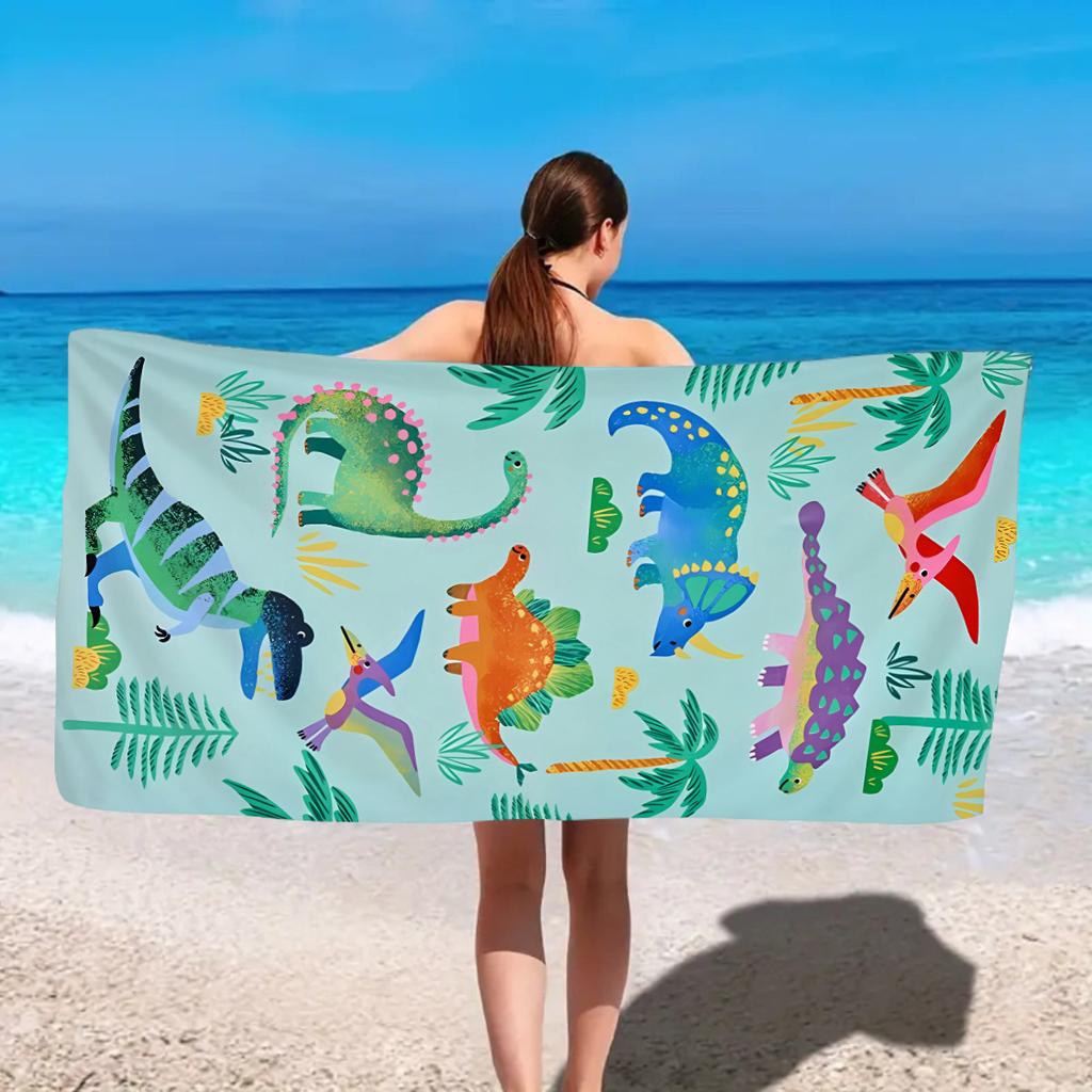 Cartoon Dinosaur Beach Towel Kids Microfiber Quick Dry Bath Towel Cute Animal Print for Beach Pool Travel