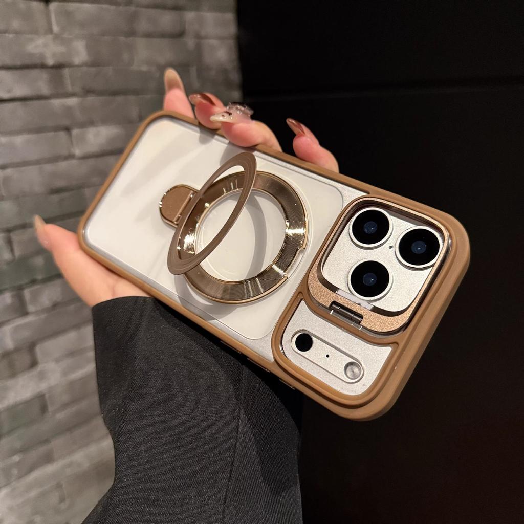 Magnetic Lens Dual Bracket for iPhone17PROMAX Creative Mobile Phone Case for Apple 16 with Lens Film