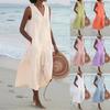 Women's Solid Color Summer Dress Sleeveless V Neck Button Down Casual Pocket Swing Short Dress
