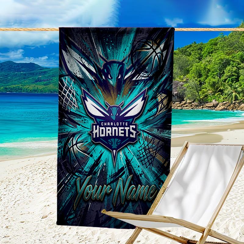 Custom Name Beach Towel Space Hornets Logo Beach Towel, Soft Microfiber, Gift for Her/Him, Birthday, for Pool, Beach, Travel, Fan gifts
