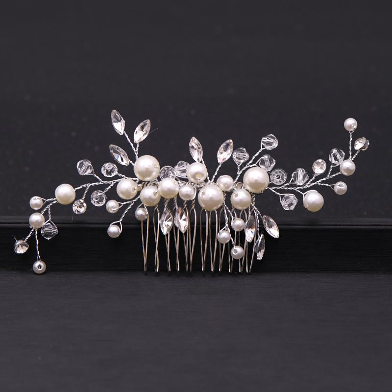 Silver Color Pearl Crystal Hair Combs Tiara For Women Bride Cheap Party Headpiece Wedding Hair Accessories Bridal Hair Jewelry