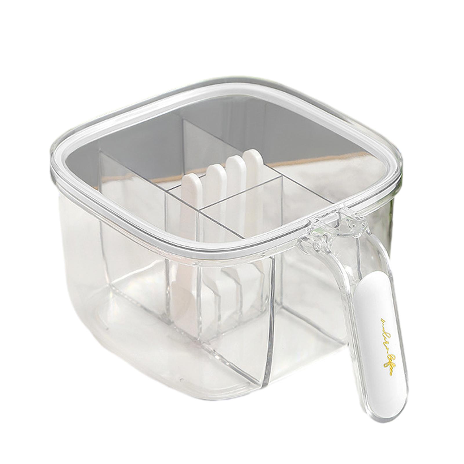 

4 Grid Transparent Seasoning Box With Spoon Multipurpose Sealed Spice Jar With Lid For Home Kitchen белый