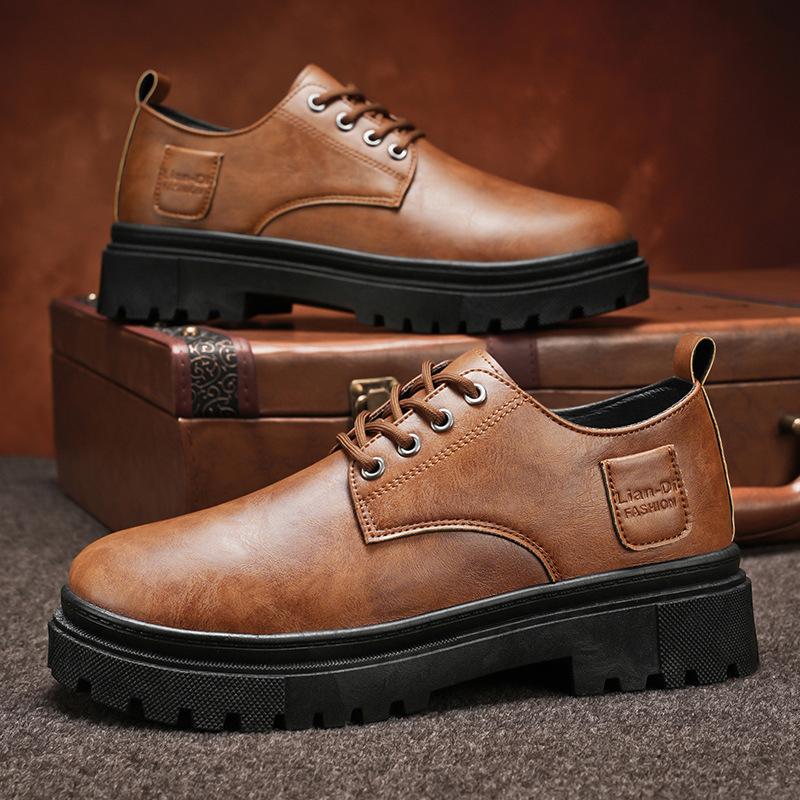 2025 Autumn New Men's Leather Shoes Fashion Trend Versatile British Style Men's Shoes Platform Low-top Casual Shoes