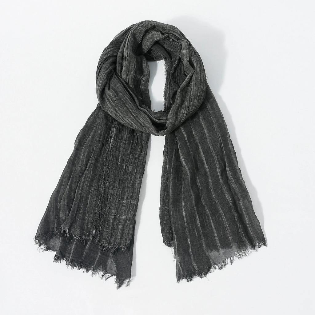 New Gradient Color Vertical Stripe Large Size Scarf for Men Dirty Dye Fringe Gradient Color Cotton Scarf/Shawl