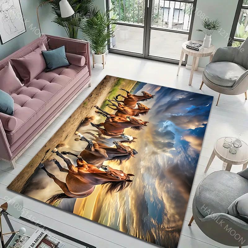 Multiple Sizes Running Horse Pattern Carpet for Living Room Bedroom Sofa Home Decor Non-slip Floor Mat Large Size Area Rug