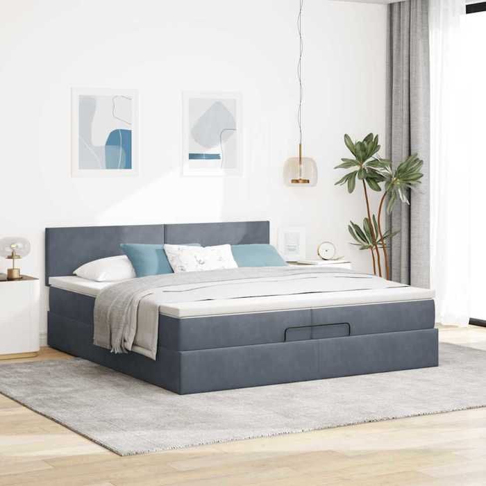 VidaXL Cadre de lit ottoman avec matelas gris foncé 200x200 cm velours, cadre de lit, cadre de lit rembourré 3311724