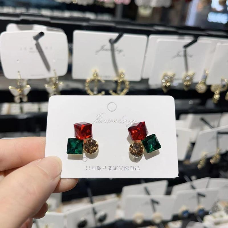 Bunte Strass-Ohrstecker für Frauen, trendig, Rot, Grün, Lila, rund, quadratisch, Statement-Ohrringe, Geometrie, Rosa, Schmuck, Geschenk