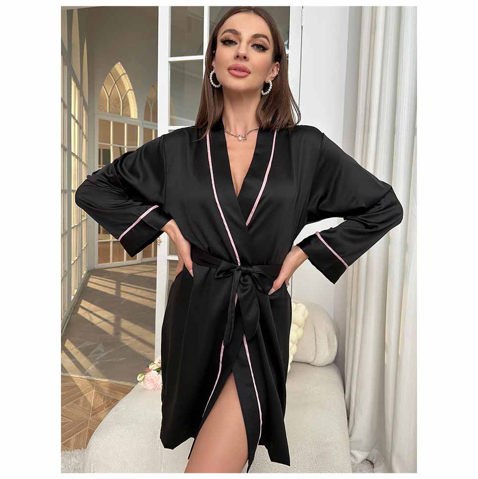 Damen Satin Morgenmantel V-Ausschnitt Kimono Bademantel Loungewear Kunstseide Nachtwäsche für Zuhause & Spa