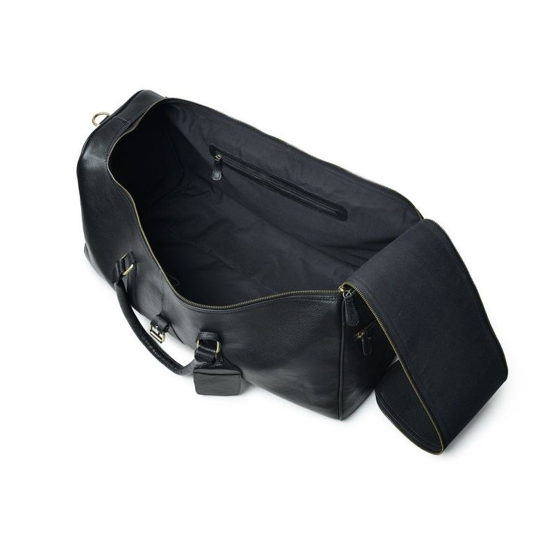 Black Leather Duffle Bag: Full Grain Weekender Travel Bag