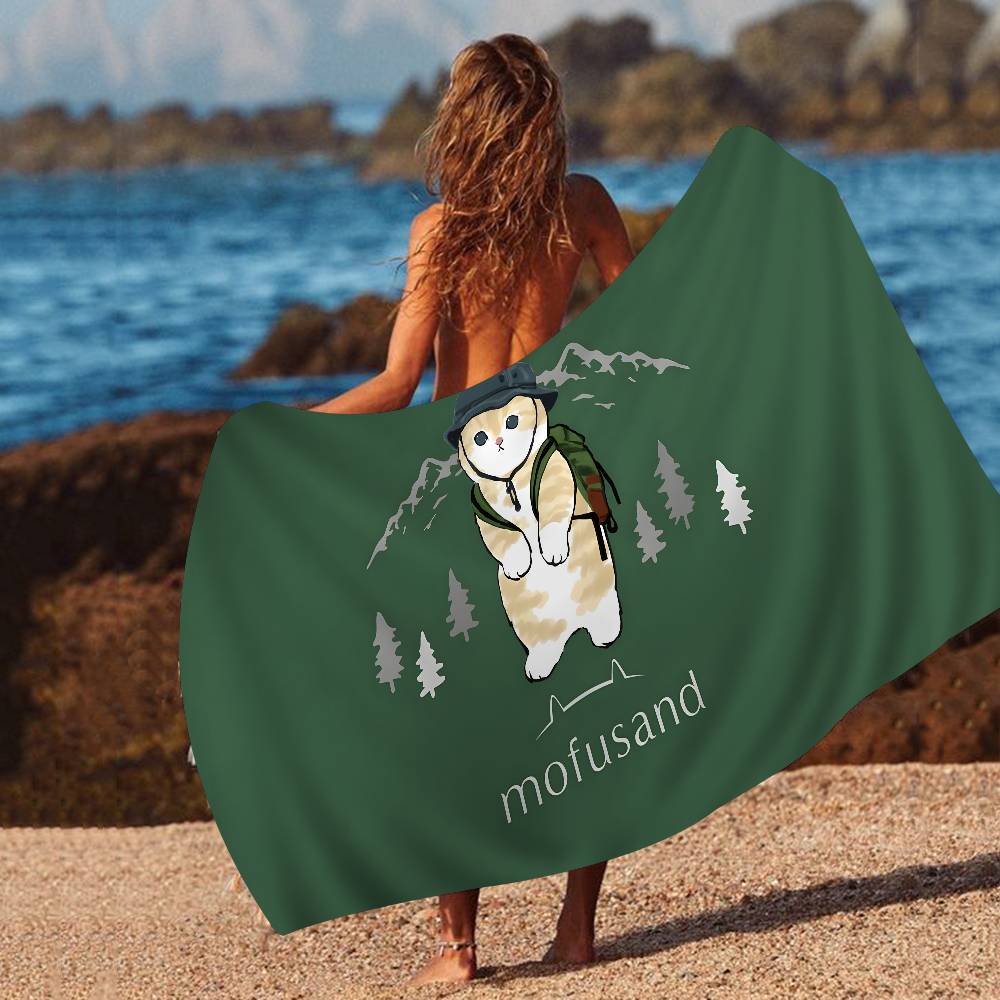 Funny Cat M-Mofusand Anime Microfiber Blanket Quick Drying Beach Towels Oversized Printing Super Absorbent Pool Towel Blanket
