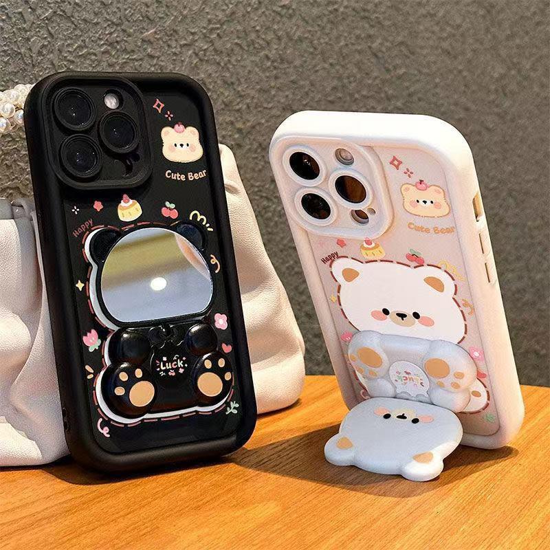Applicable To Oppo Reno14F Cartoon Mobile Phone Case Realme C75 Painted Bear Mirror Holder Lens Protection