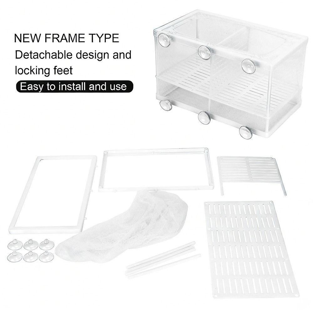 With Suction Cup Aquarium Fish Breeder Box Nylon Mesh With Partition Isolation Box Large Size White 3 Rooms Breeder Hatchery