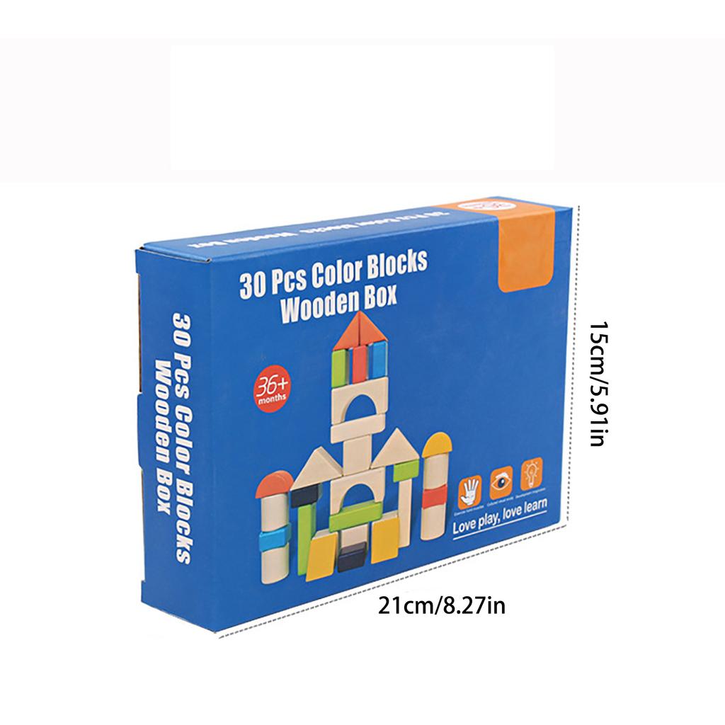 Wooden 30pccolored Wooden Box Building Beech Shape Large Block Stacking Early Education Educational Toys