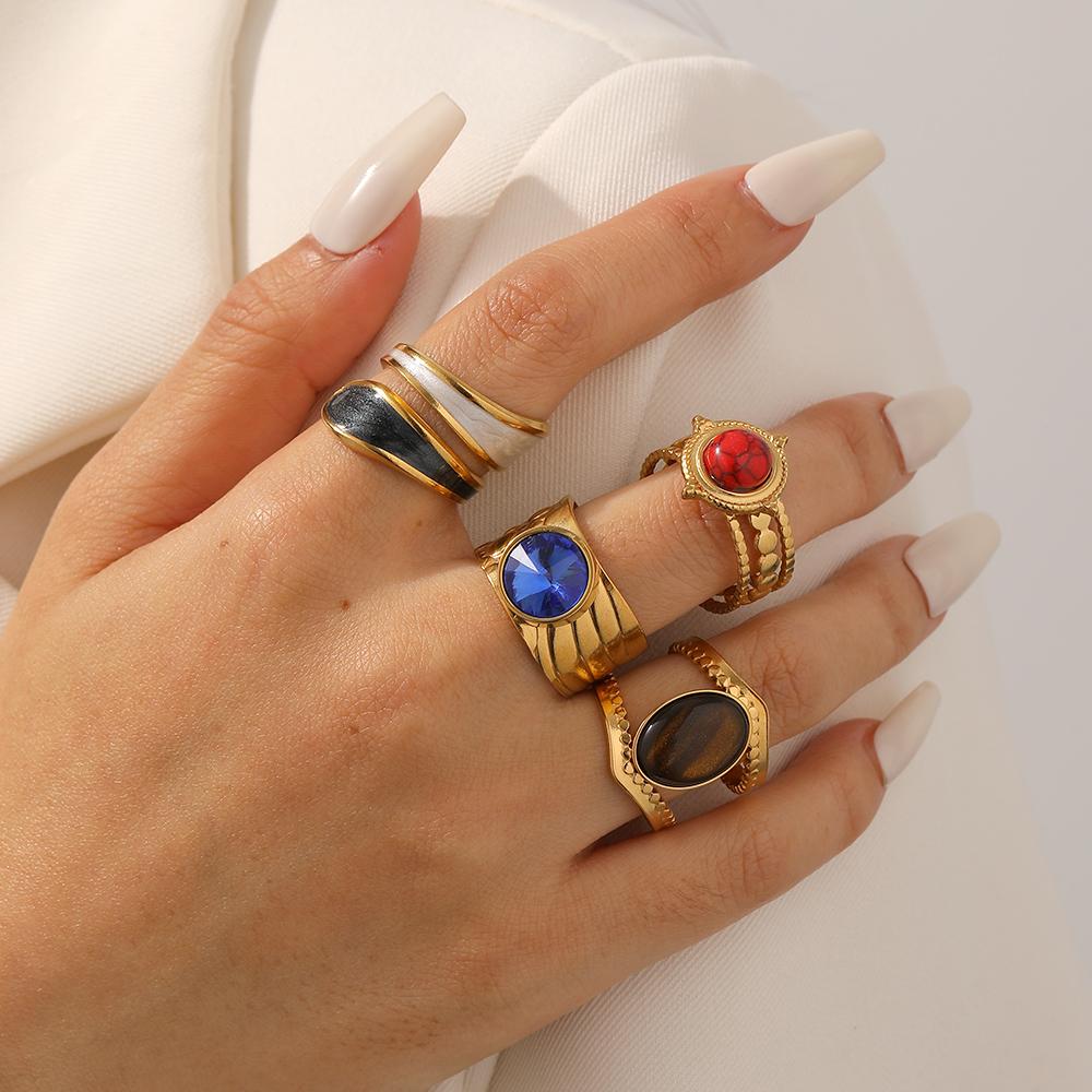 DIEYURO 316L Stainless Steel Colored Zircon Pearl Geometric Round Opening Adjustable Ring Women New Luxury Concise Ring Jewelry