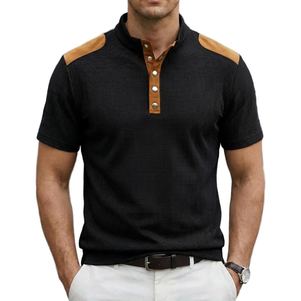 Herren Lässig - Gewebtes Hemd mit Kragen, Farbblock, Leicht, Atmungsaktiv, Kurzarm