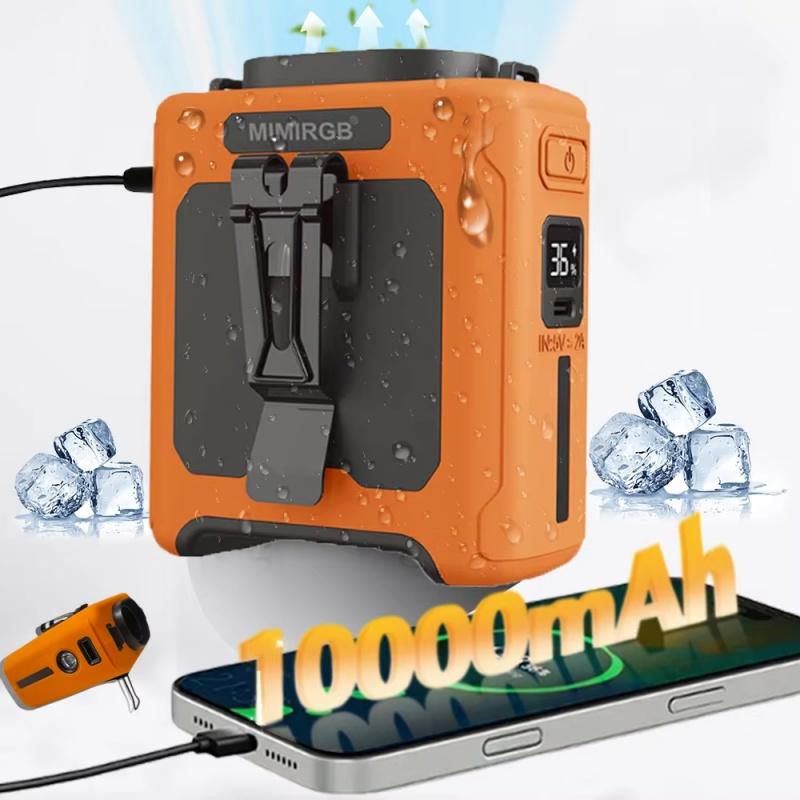 10000mAh Outdoor Portable Waist Fan USB Hanging Neck Fan with Mobile Power LED Night Light Lighting For Sports Outdoor Work