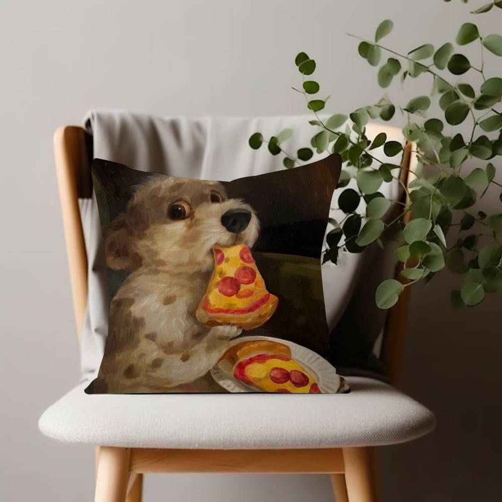 Funny Cute Puppy Eating Pizza Animal Cushion Cover Inches Farmhouse Decor Home Throw Pillow Covers for Couch Decorations