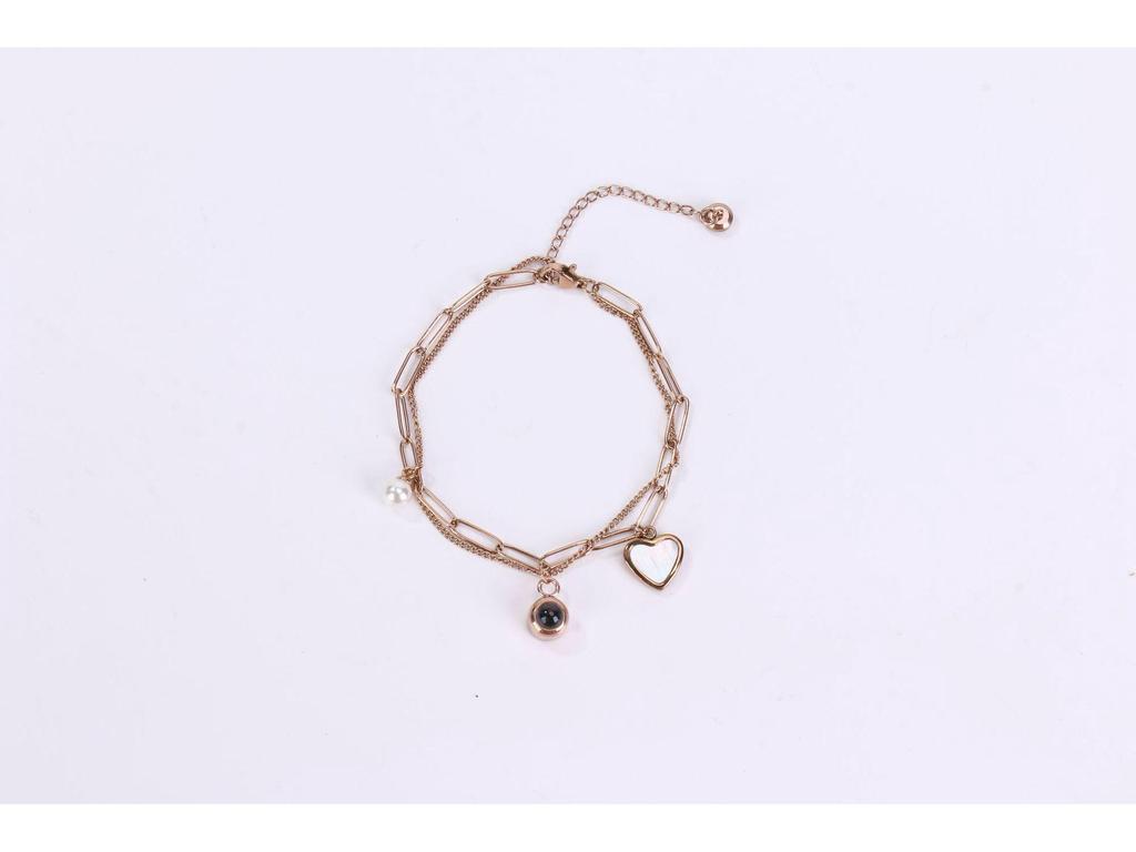 European-American Fashion Double-Layer Heart Bracelet for Women, Titanium Steel, Versatile & Colorfast