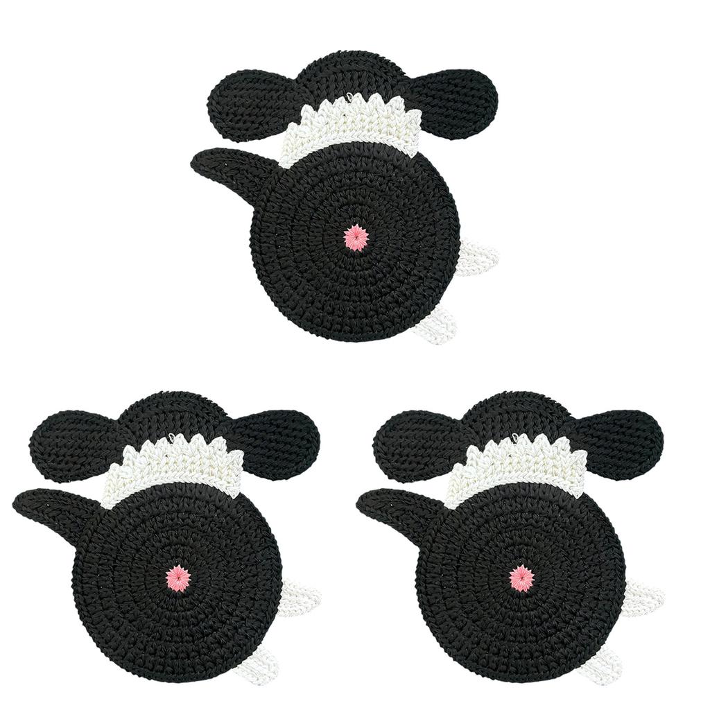 3Pcs Lovely Creature Themed Drink Protectors Soft Fabric Crochet Coasters For Dining Table