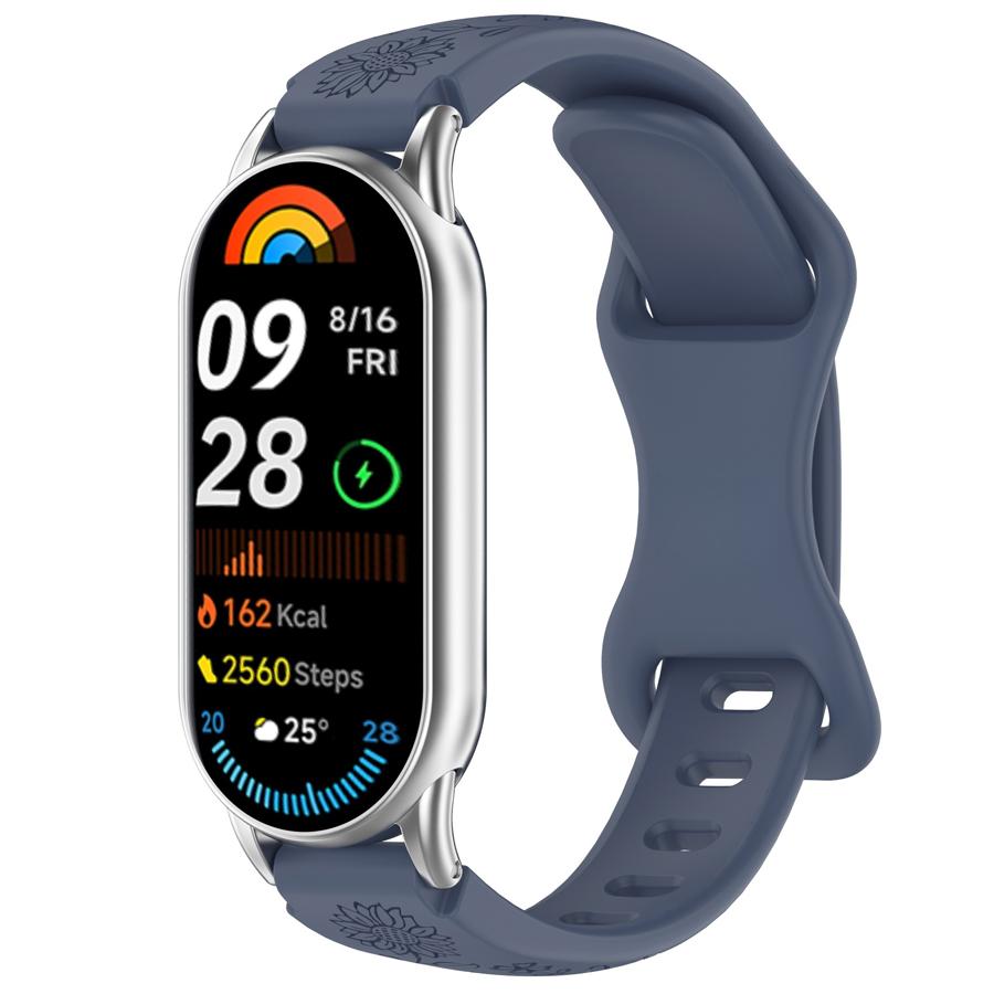 For Xiaomi Band 10 9 8 Silicone Watch Strap 3D Carving Flowers Smart Watchband Replacement Bracelet for Xiaomi Miband 8 9 NFC Strap Engraved Bracelet