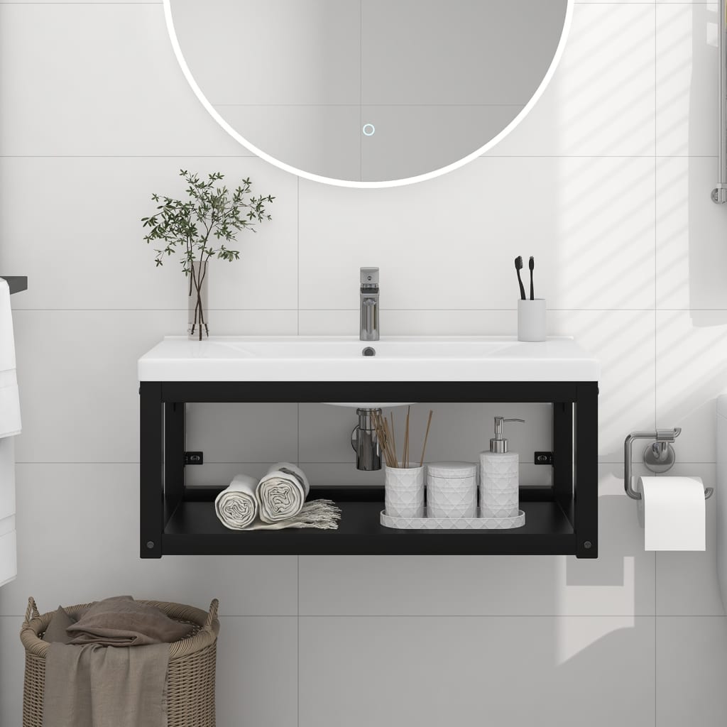Bathroom Wall Mounted Washbasin Stand Black 79 X 38 X 31 Cm Iron