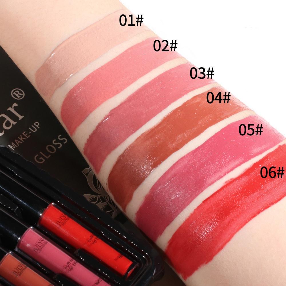 JULYSTAR Professional Soft Matte Lip Cream Set 6 Pieces Long-Lasting Waterproof Velvety Liquid Lipstick Nude Red Lip Makeup Gift Box for Women
