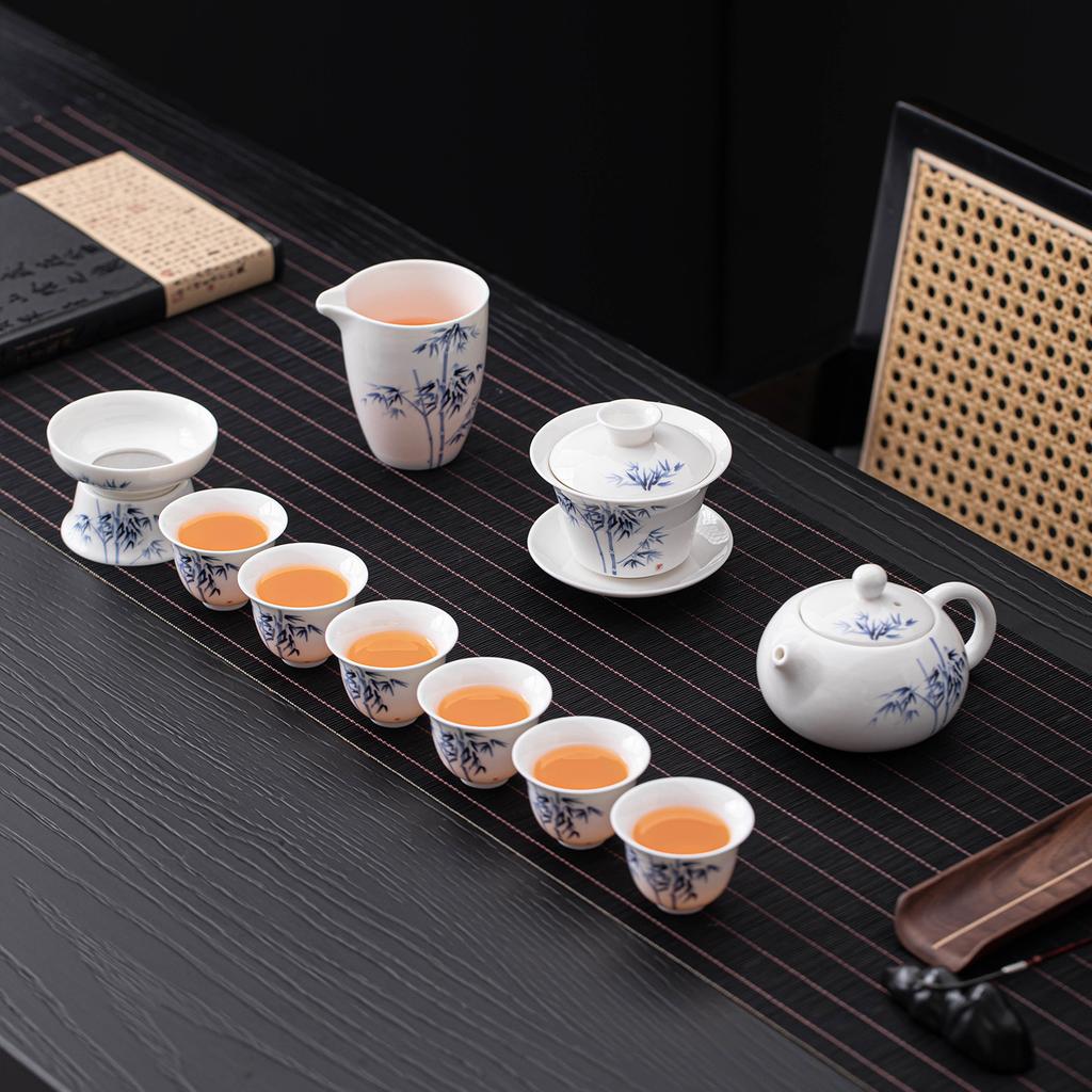 White Suet Jade Tea Set, High-end Household Kung Fu Tea Set, Cover Bowl Teapot, Complete Tea Set, Gift Box, Gift.