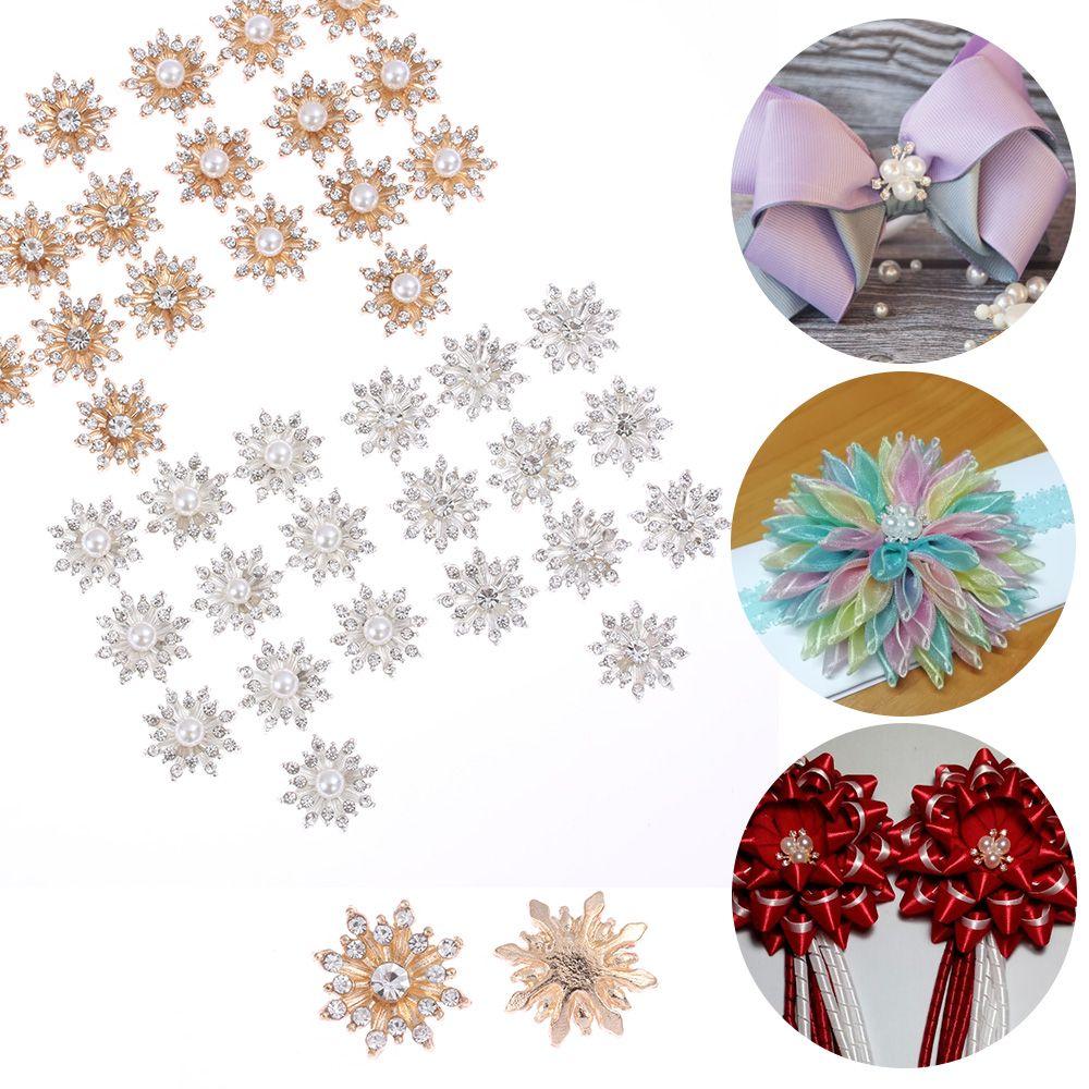 10PCS 16MM Craft Plating Flatback Rhinestone Button Snowflake Buttons Pearl Buckle Apparel Sewing