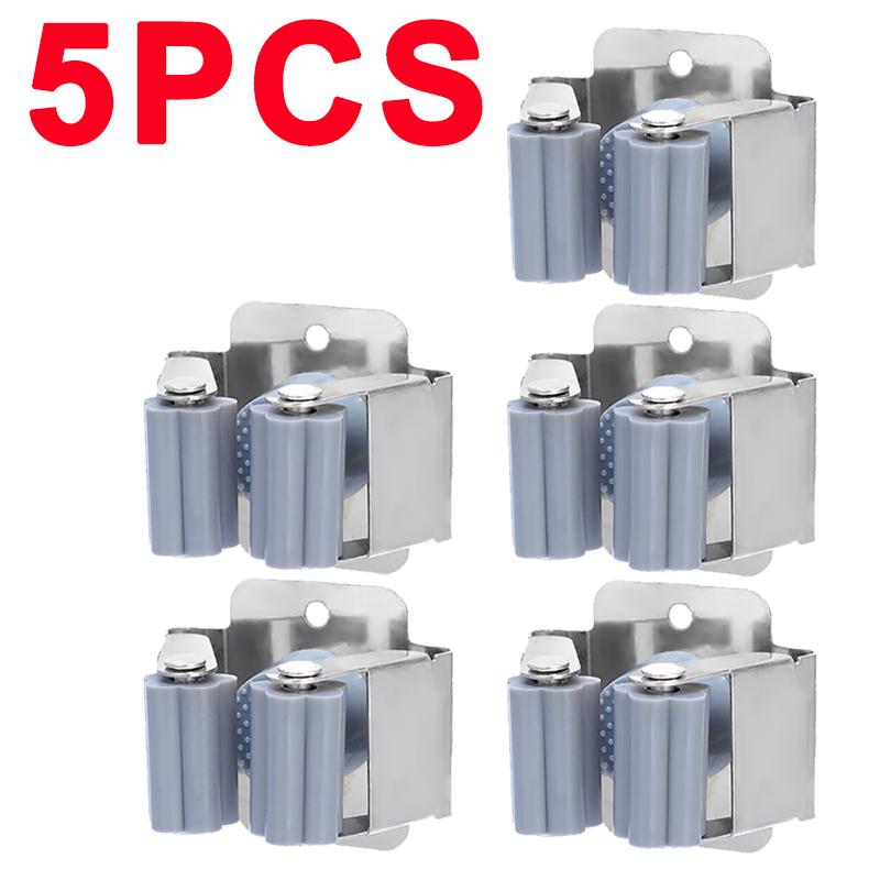 5/1Pcs Self-Adhesive Mop Holder Clips Stainless Steel Drilling Mop Broom Holder Rack With Screw Kitchen Bathroom Organizer Shelf