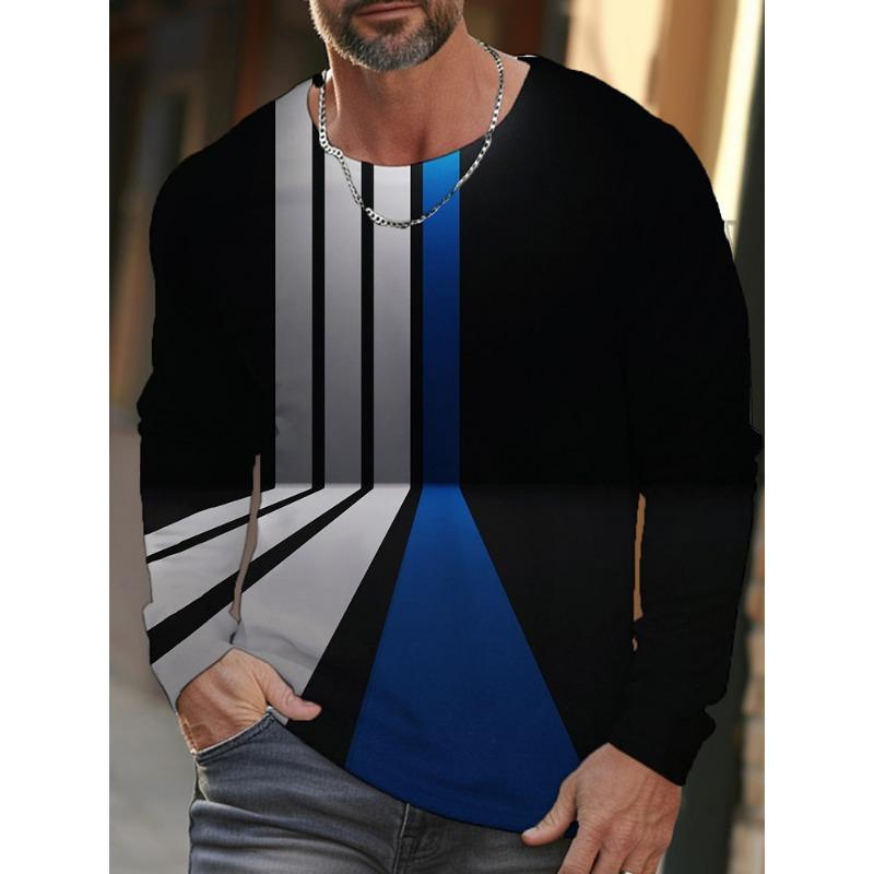 Daily Exercise Men's Training Top Street Style Men's Fashionable T-shirt 3D Printed Men's Warm Long-sleeved T-shirt For Autumn