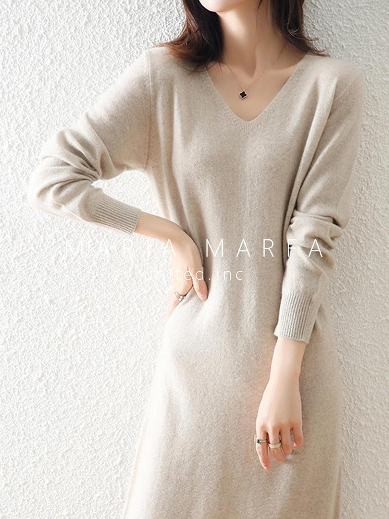MARIA MARFA Fluffy Knit Maxi Perfect for Fall and Long and Perfect for Fall and Size V-neck, Dress, Length, Elegant, Winter. Sleeves, Elegant,