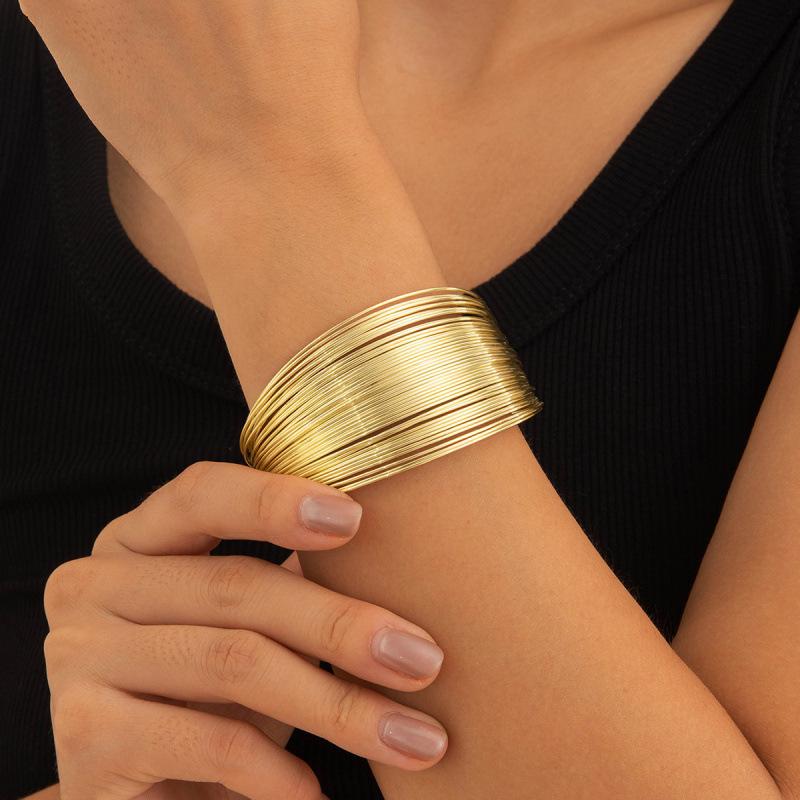Multi-layer Metal Wire Smooth Surface Wide Version Open Bracelet Exaggerated Versatile Bracelet Women