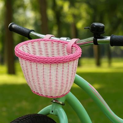 Adjustable Leather Straps Bicycle Basket Handwoven Cycling Handlebar Basket  Girls Bike