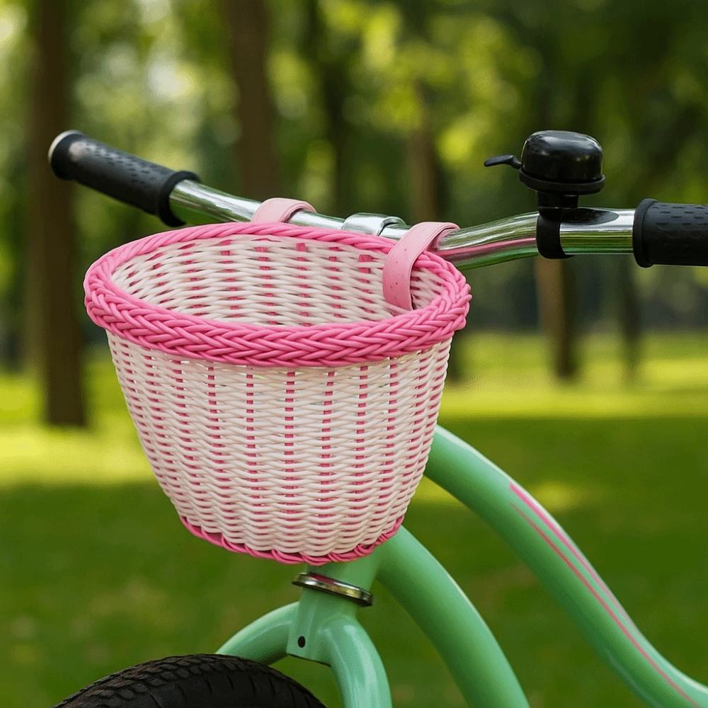 Handwoven Front Handlebar Basket Adjustable Leather Straps Bicycle Storage Basket  Girls Bike