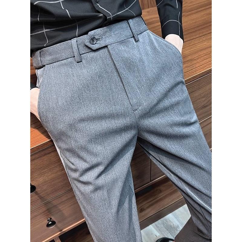 Men's Slim Fit Dress Pants Casual Tapered Trousers Solid Color