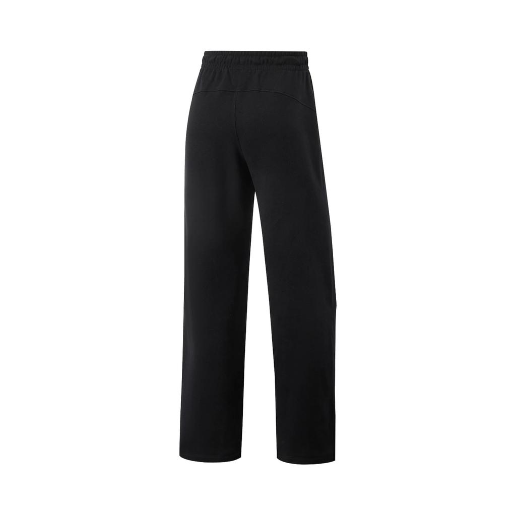 Li Ning Fitness Series Solid Color Mid Waist Drawstring Comfortable Breathable Fleece Warm Straight Loose Sports Long Pants Women bottoms AKLU548-2