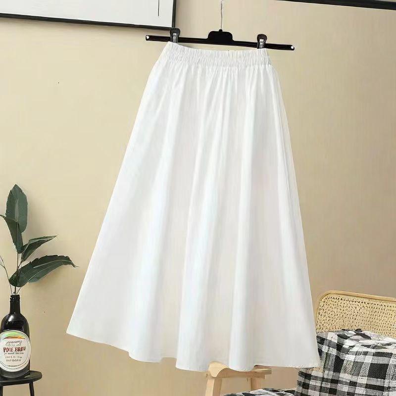 Women's High-Waisted White A-Line Skirt – Petite Mid-Length for Spring, Summer, and Autumn